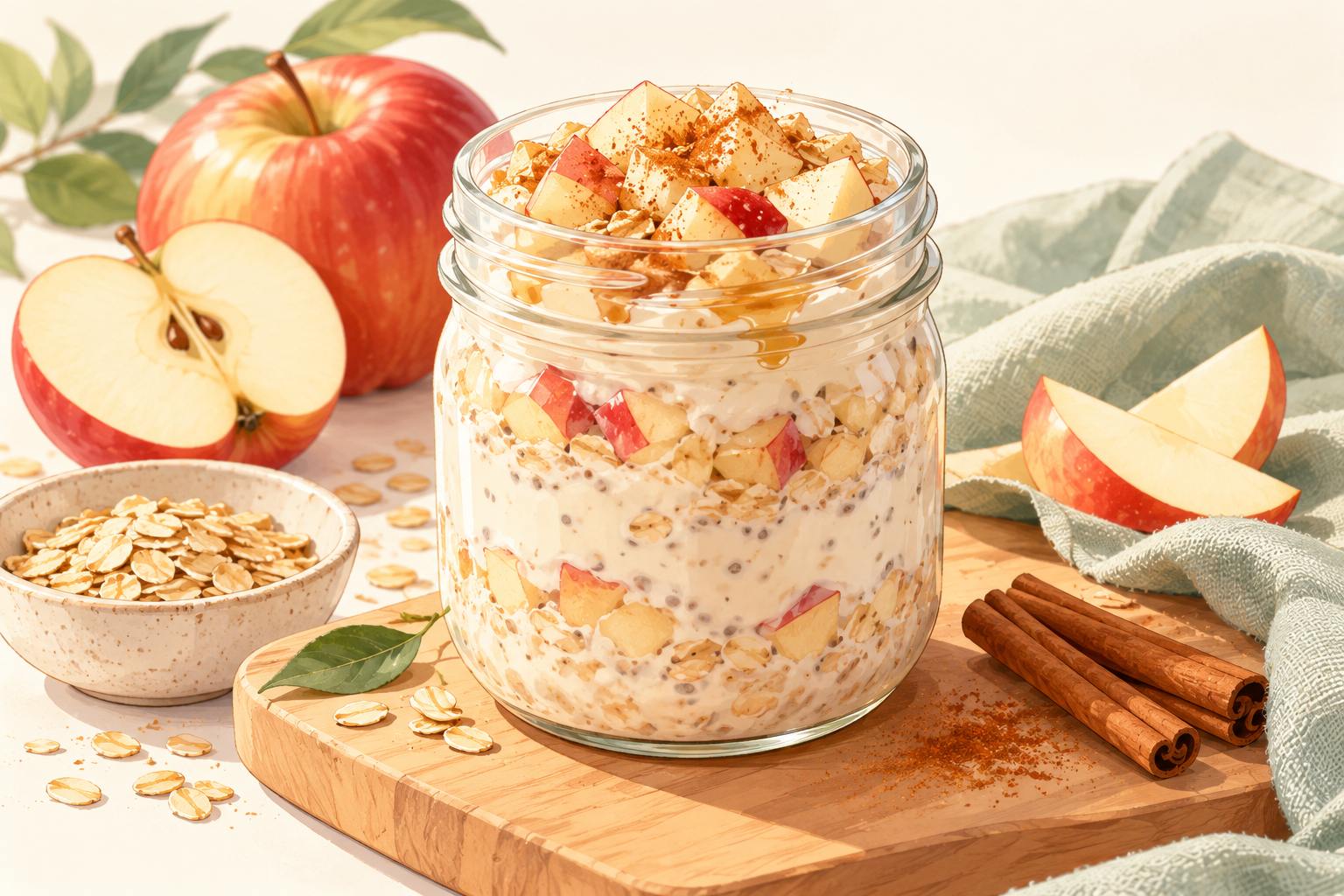 Apple Cinnamon Overnight Oats — original Yogurt Atelier recipe illustration