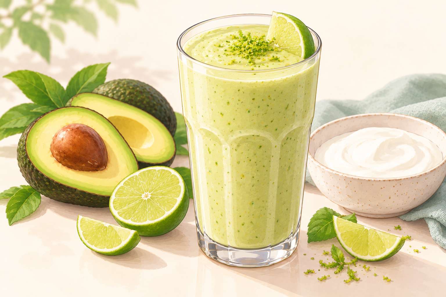 Avocado Lime Yogurt Smoothie — original Yogurt Atelier recipe illustration