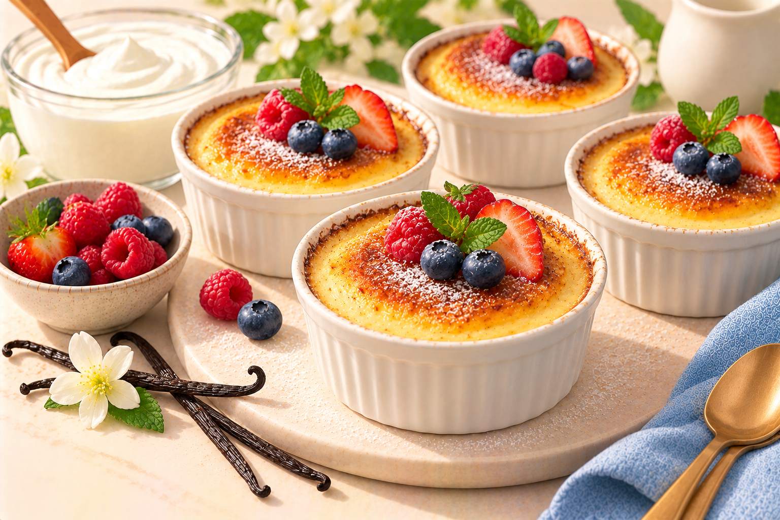 Baked Vanilla Yogurt Custards — original Yogurt Atelier recipe illustration