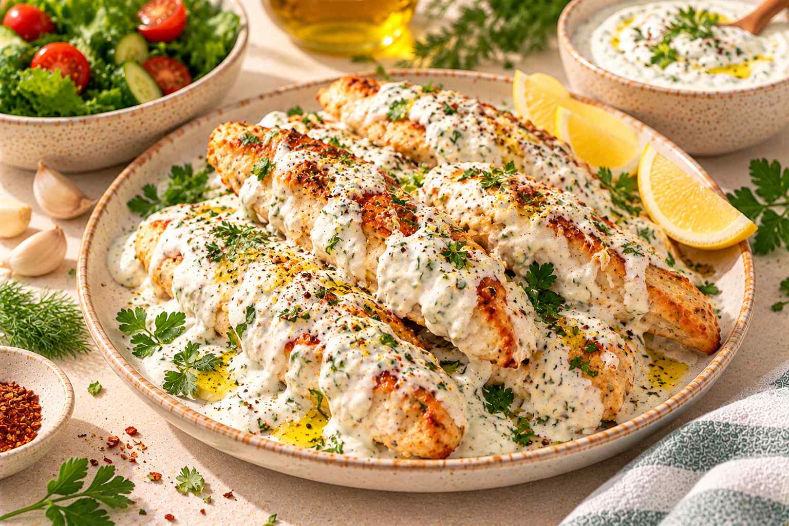 Baked Yogurt Chicken Tenders — original Yogurt Atelier recipe illustration