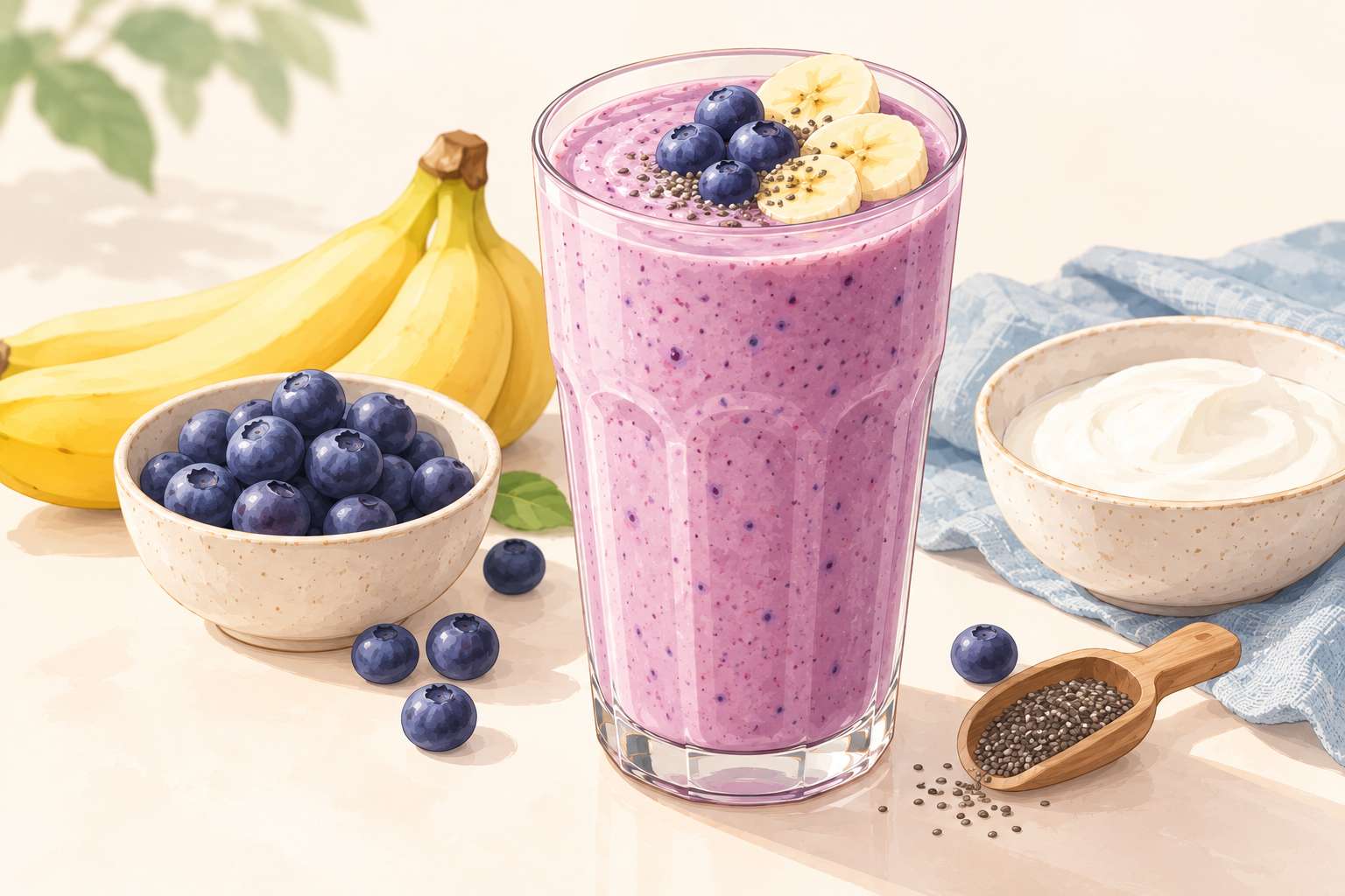 Blueberry Banana Yogurt Smoothie — original Yogurt Atelier recipe illustration