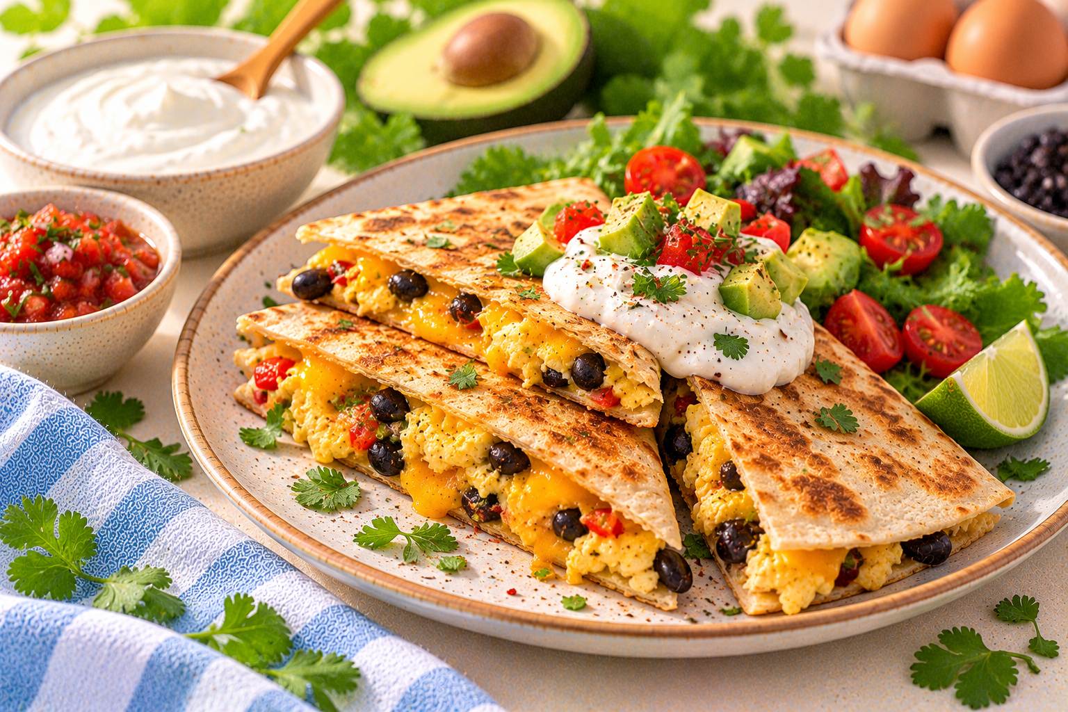 Egg and Black Bean Breakfast Quesadilla — original Yogurt Atelier recipe illustration