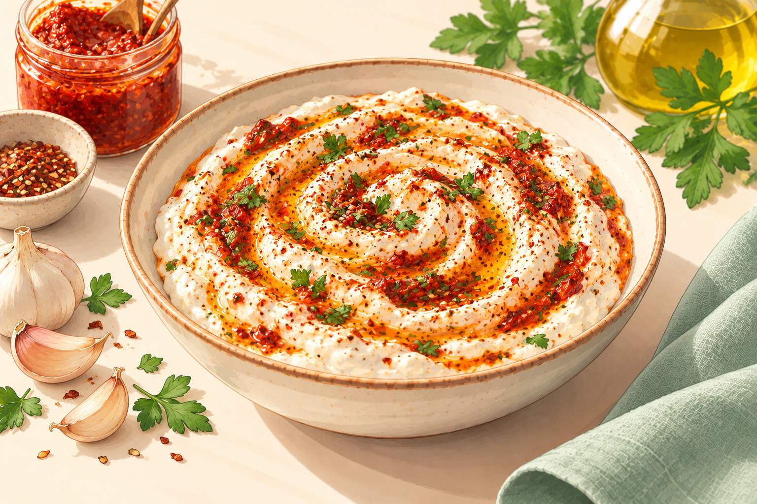 Harissa Yogurt Sauce — original Yogurt Atelier recipe illustration