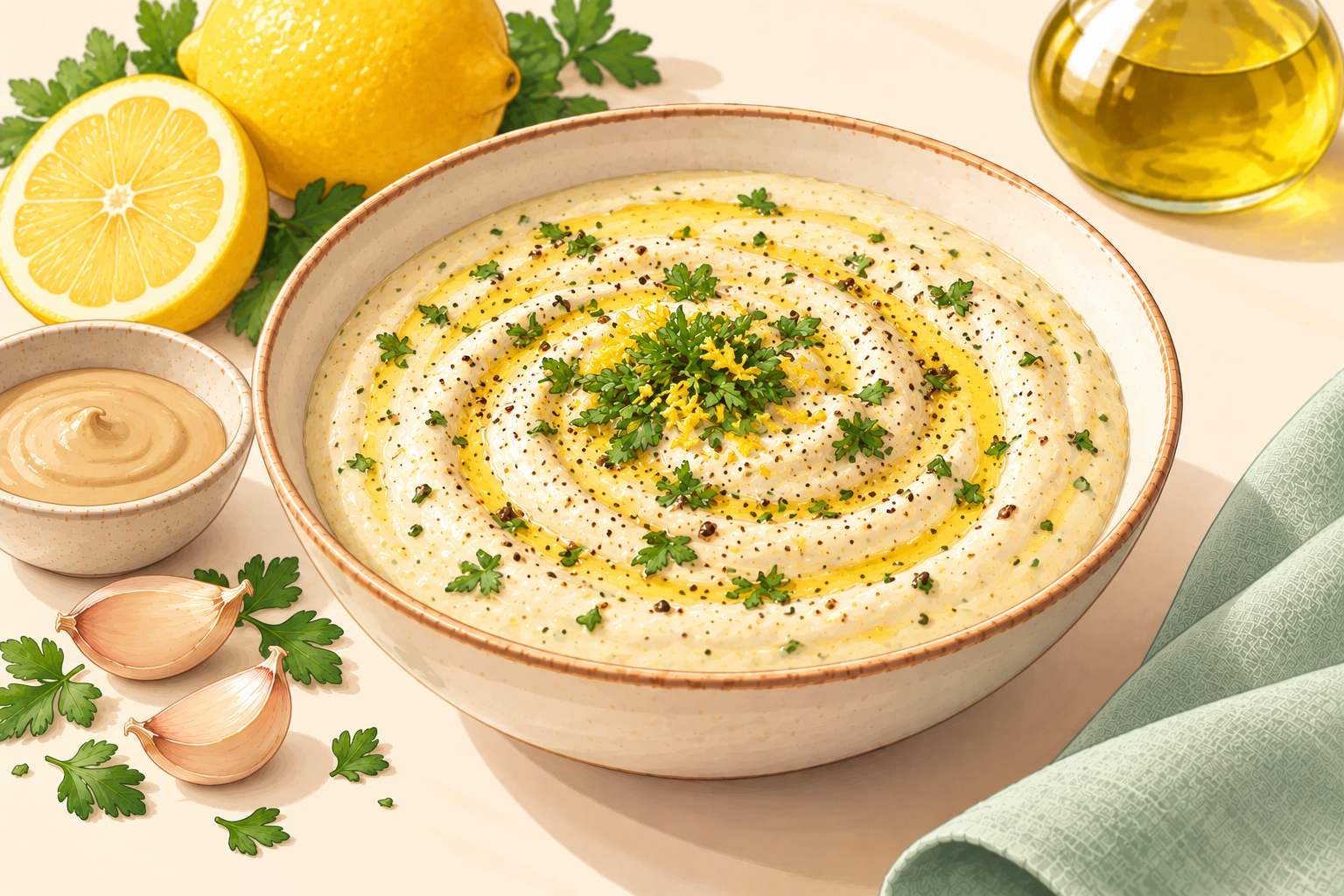 Lemon Tahini Yogurt Dressing — original Yogurt Atelier recipe illustration