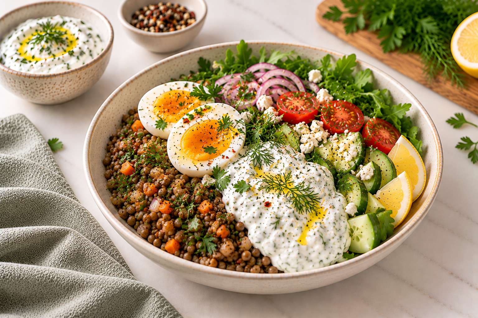 Lentil, Egg & Yogurt Bowl — original Yogurt Atelier recipe illustration