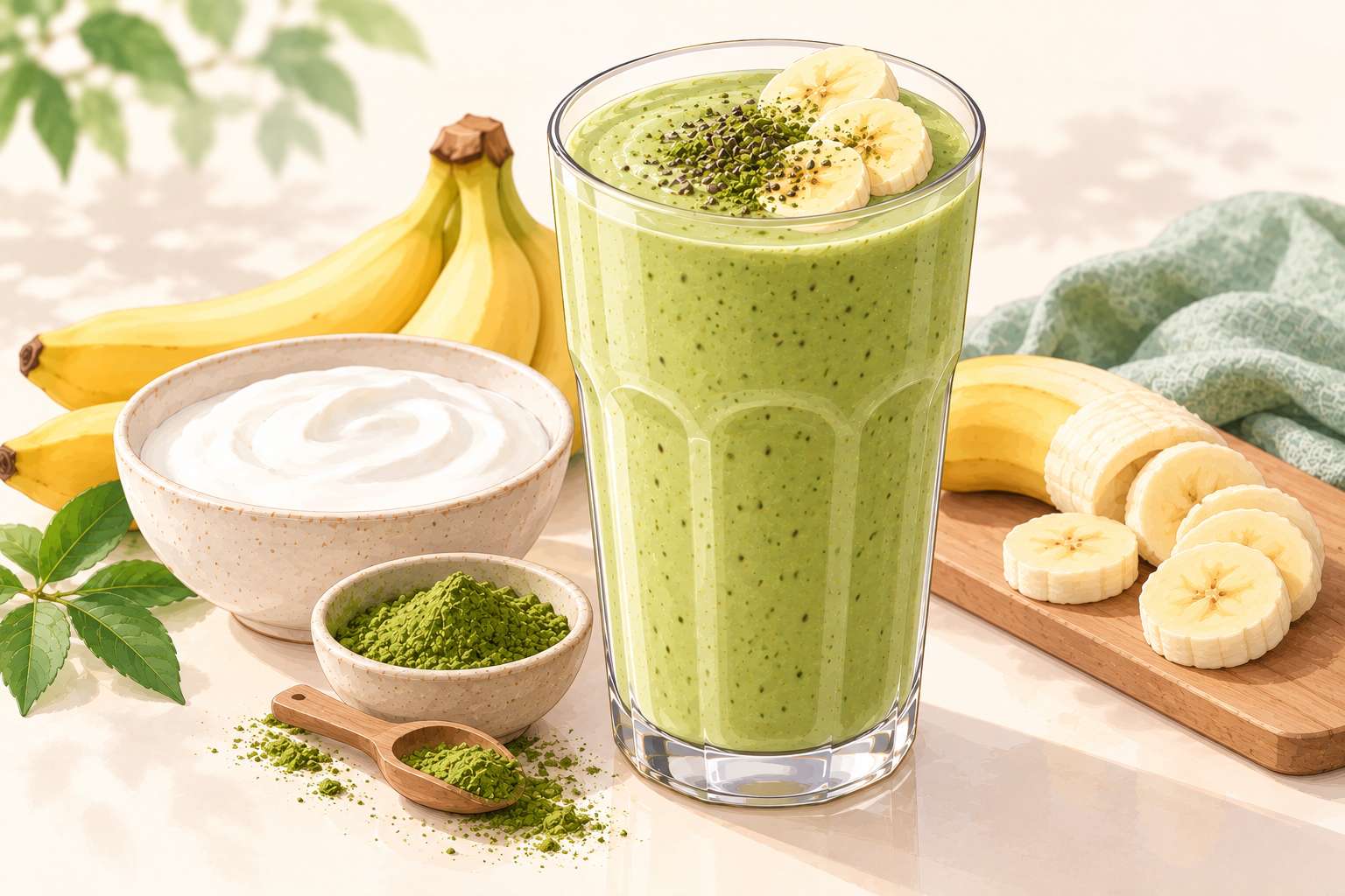Matcha Banana Yogurt Smoothie — original Yogurt Atelier recipe illustration