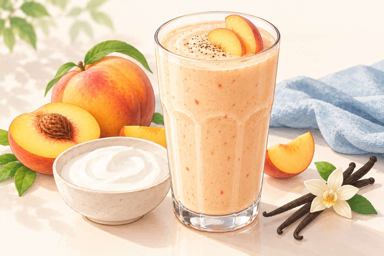 Peach Vanilla Yogurt Smoothie — original Yogurt Atelier recipe illustration