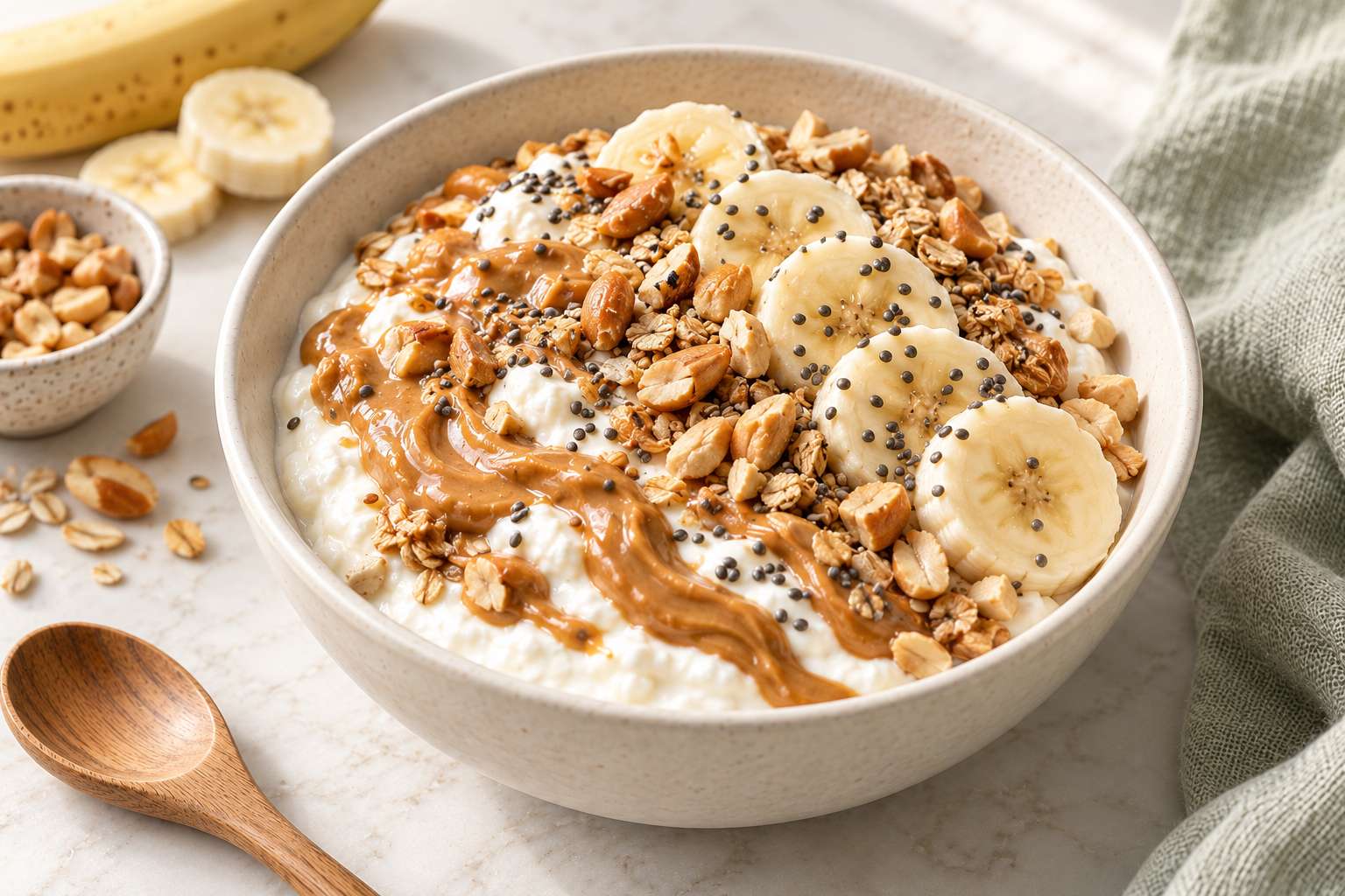 Peanut Butter Banana Protein Yogurt Bowl — original Yogurt Atelier recipe illustration