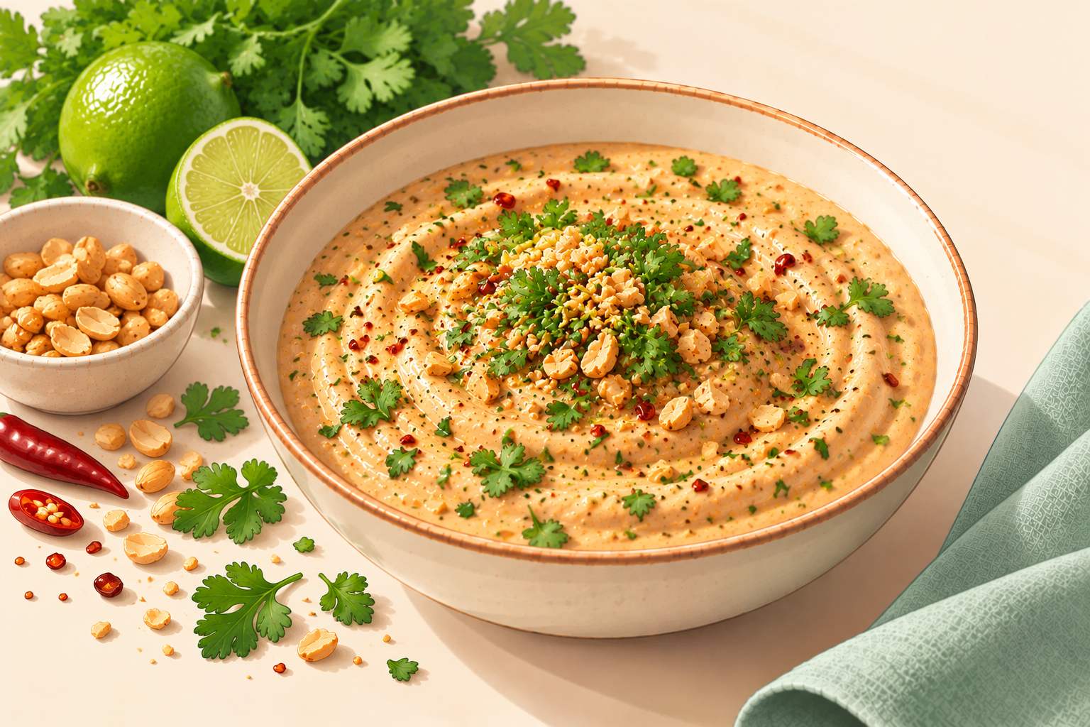 Peanut Lime Yogurt Dipping Sauce — original Yogurt Atelier recipe illustration