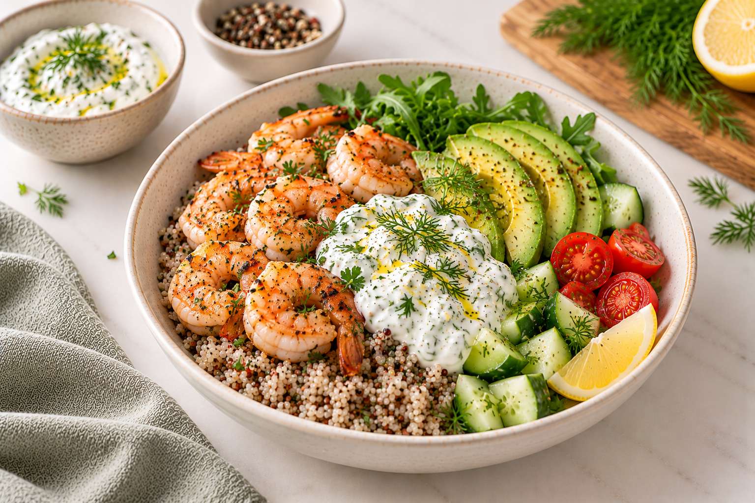 Shrimp & Avocado Yogurt Bowl — original Yogurt Atelier recipe illustration