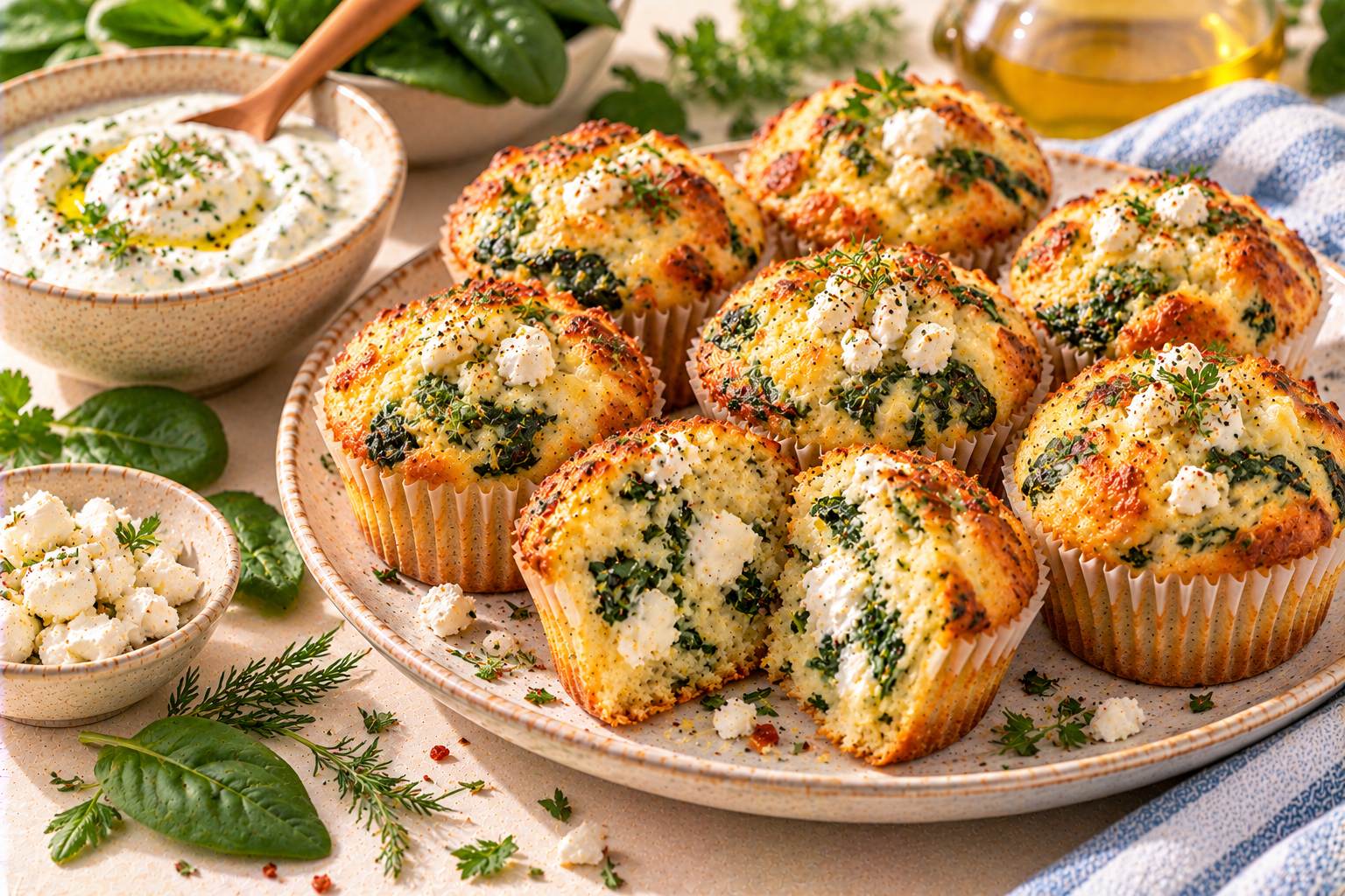 Spinach and Feta Yogurt Savory Muffins — original Yogurt Atelier recipe illustration