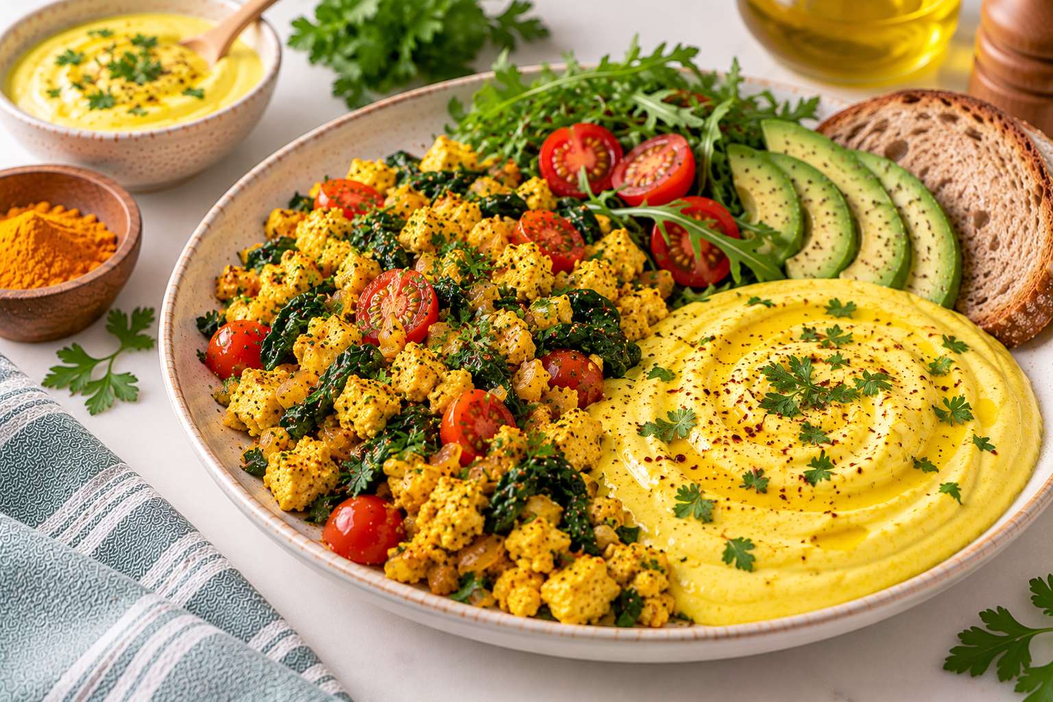 Tofu Scramble with Turmeric Yogurt — original Yogurt Atelier recipe illustration
