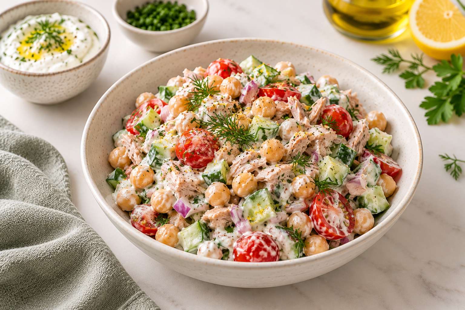Tuna & Yogurt Chickpea Salad — original Yogurt Atelier recipe illustration