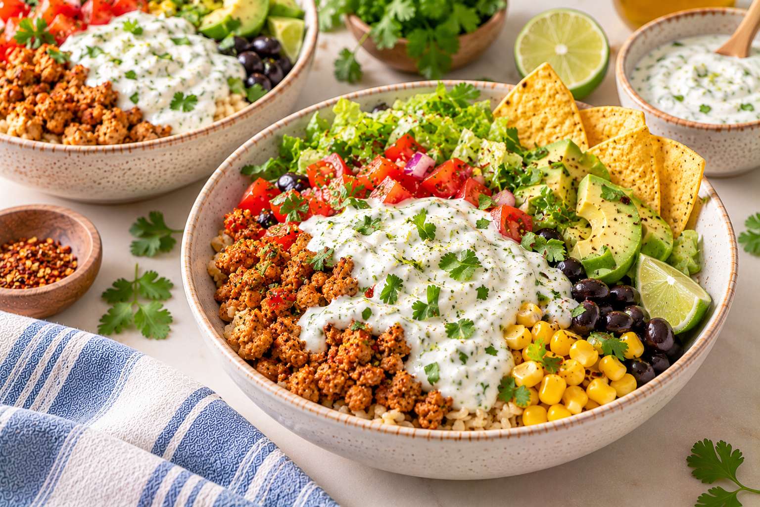 Turkey Taco Bowls with Lime Yogurt — original Yogurt Atelier recipe illustration