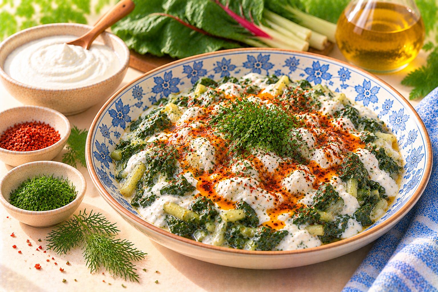 Swiss Chard with Yogurt — original Yogurt Atelier recipe illustration
