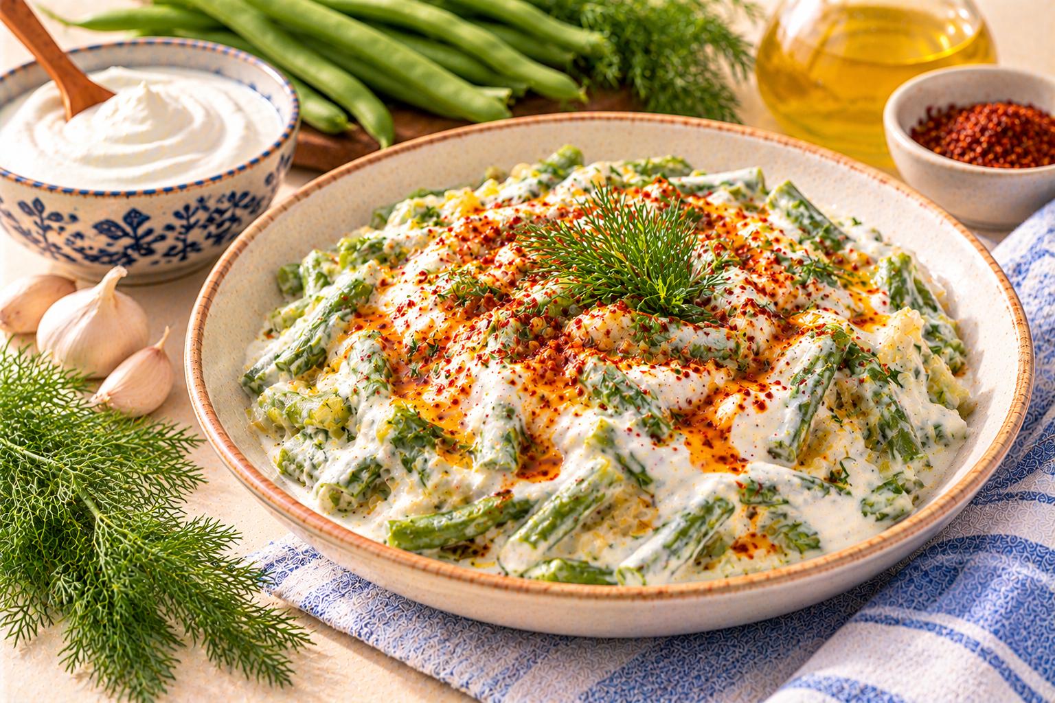 Green Beans with Yogurt — original Yogurt Atelier recipe illustration