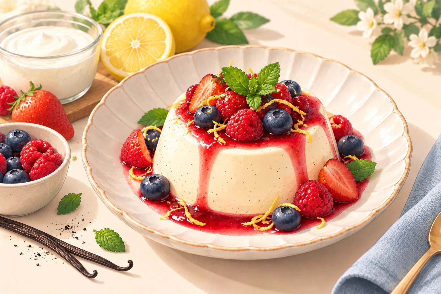 Vanilla Yogurt Panna Cotta — original Yogurt Atelier recipe illustration