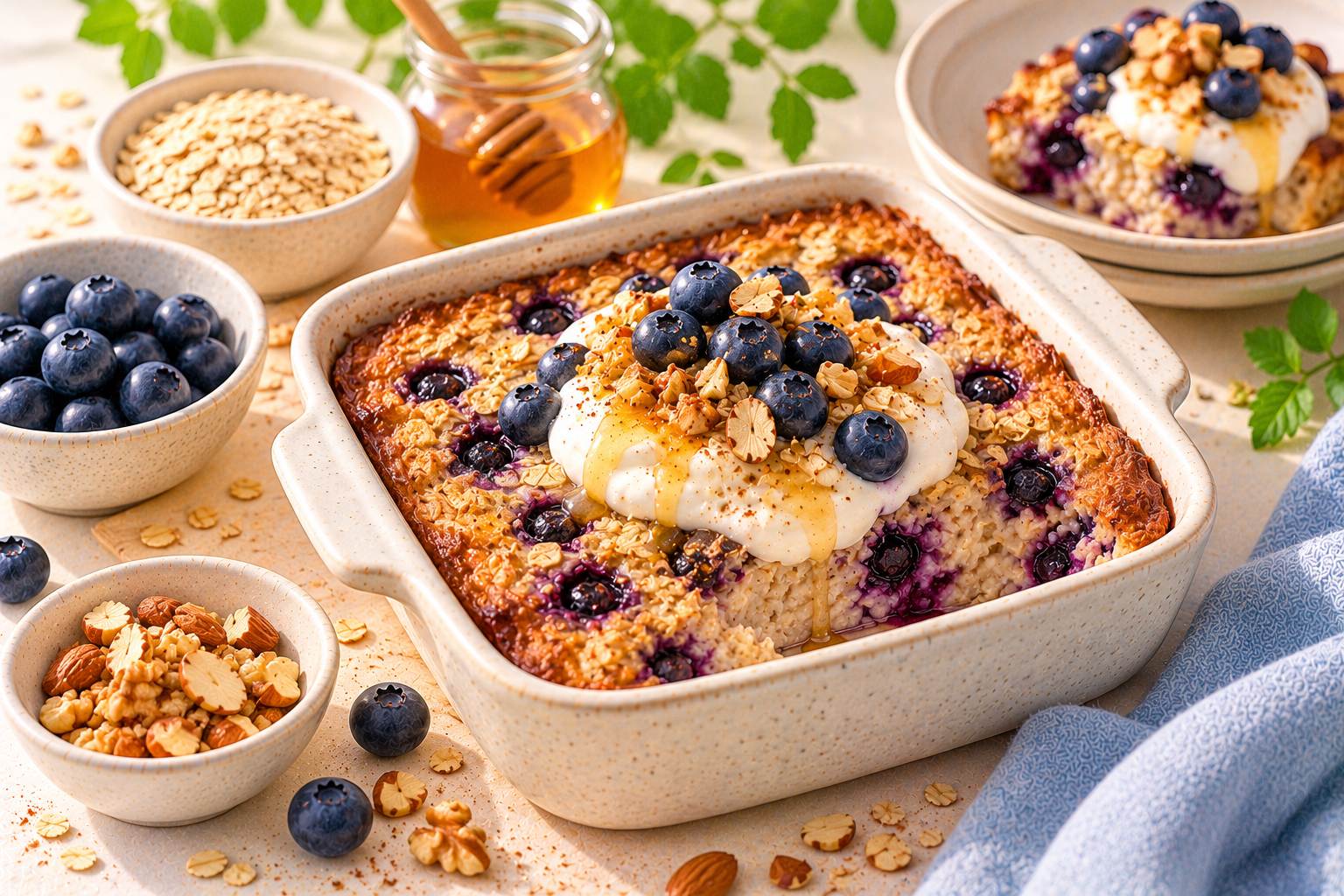 Yogurt Baked Oatmeal with Blueberries — original Yogurt Atelier recipe illustration